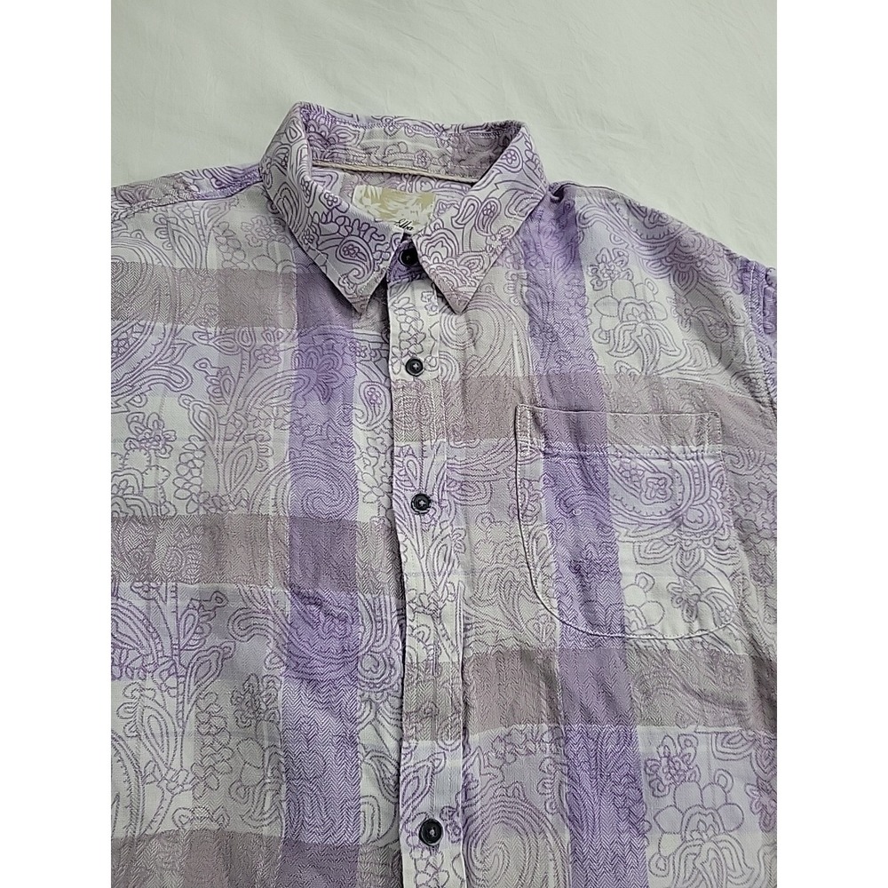 Tasso Elba Island XL Linen Blend Men's Bohemian Shirt Short Sleeve Purple Button